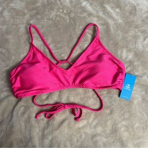 CUPSHE Pink Textured Strappy Bikini Top with Open Back - Size M | Vacation